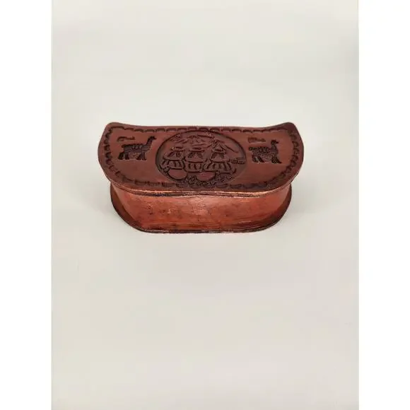 Genuine Peruvian Tooled Leather Coaster Set with Holder - Picture 12 of 12